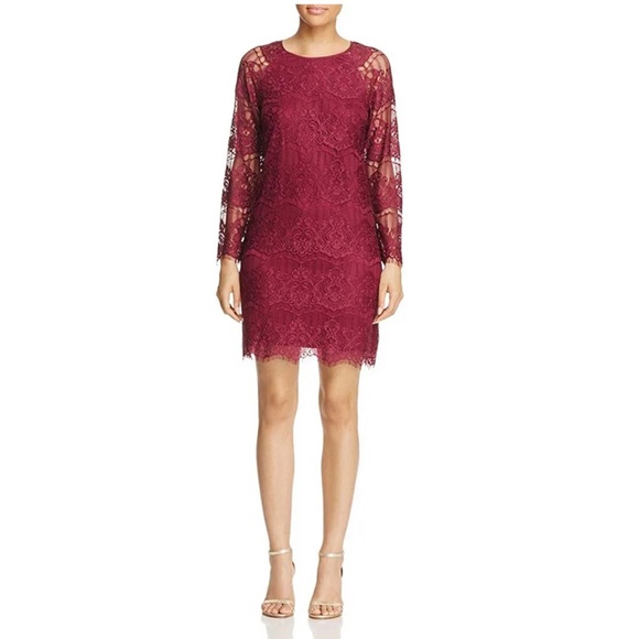 Adrianna Papell Scalloped Lace Trapeze Sheath Dress size 16 burgundy NWT - Picture 8 of 9